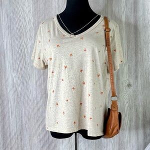 Old Navy EveryWear Printed V-Neck T-Shirt - Floral Heather Beige - Size L